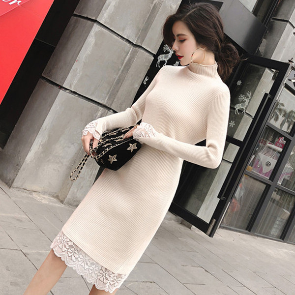 Rochie de dama eleganta cu dantela in bej si negru