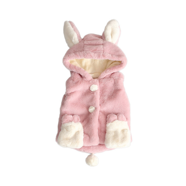 Γούνινο παιδικό γιλέκο με κουκούλα και 3D διακόσμηση σε λευκό και ροζ χρώμα