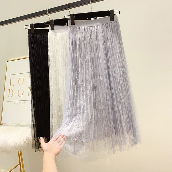 Modern női hosszú szoknya tüllel, három színben