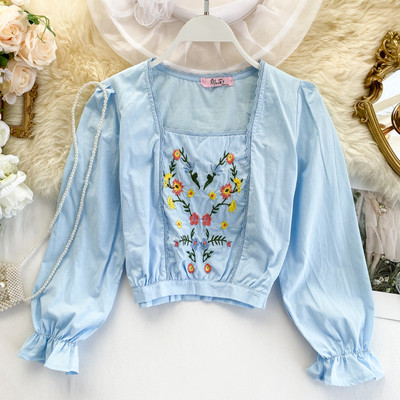 Cămașă modernă de damă cu broderie și decolteu pătrat în patru culori