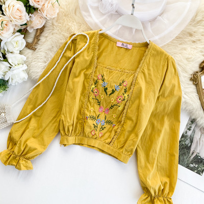 Cămașă modernă de damă cu broderie și decolteu pătrat în patru culori