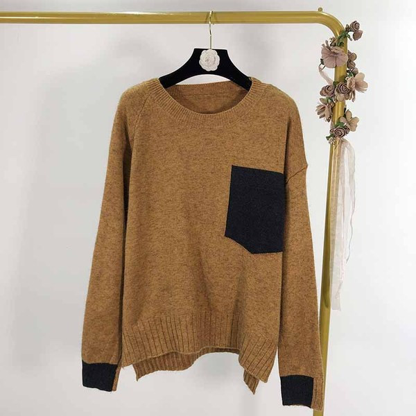 Pulover lat de zi cu zi cu buzunar în trei culori