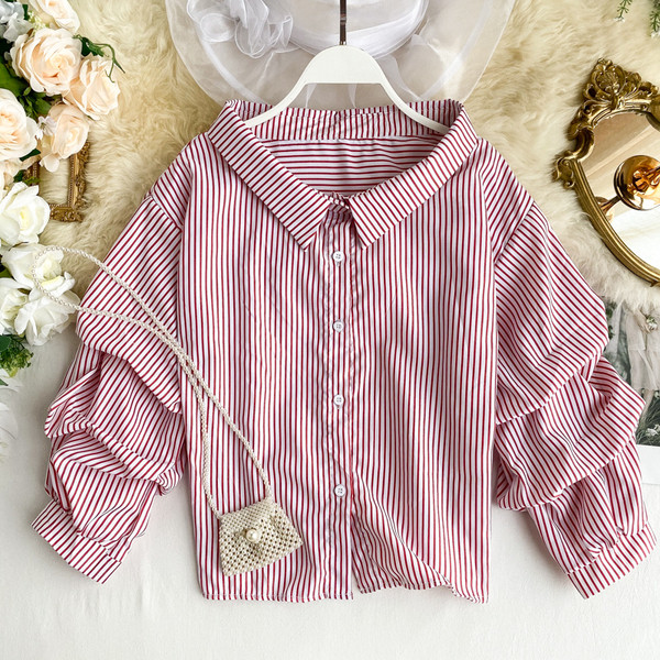 Női csíkos ing gallérral, három színben