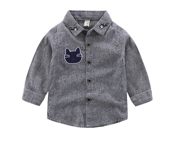 Μοντέρνο παιδκό πουκάμισο με κεντήματα μπλε και γκρι χρώμα