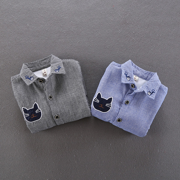 Μοντέρνο παιδκό πουκάμισο με κεντήματα μπλε και γκρι χρώμα