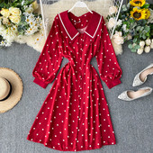 Rochie moderna de dama cu buline cu guler in trei culori