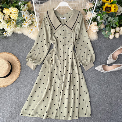 Rochie moderna de dama cu buline cu guler in trei culori