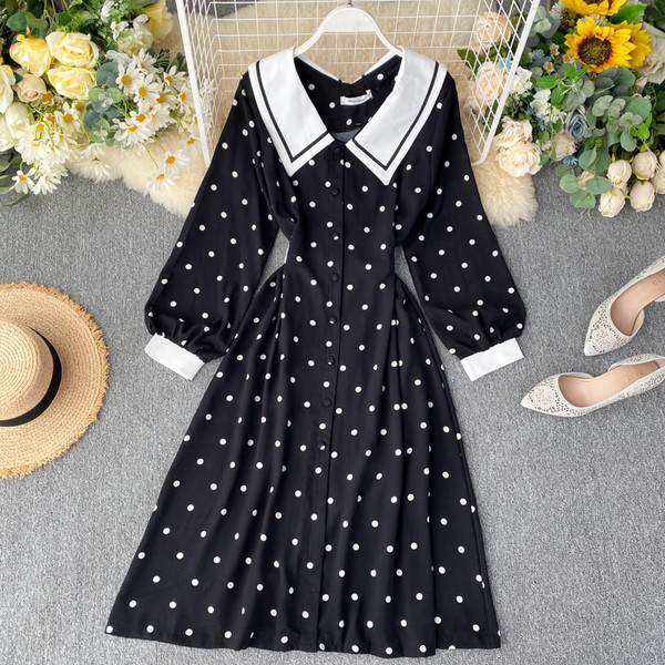 Rochie moderna de dama cu buline cu guler in trei culori