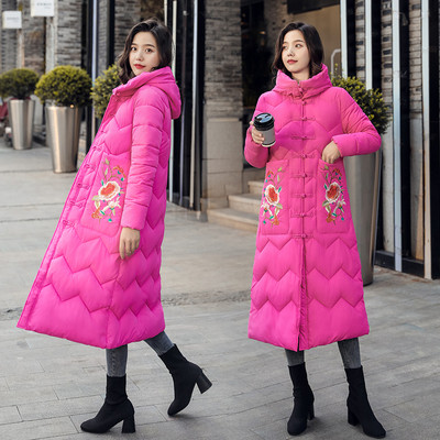 Γυναικείο χειμωνιάτικο μπουφάν με πολύχρωμα κεντήματα - μακρύ μοτίβο σε διάφορα χρώματα