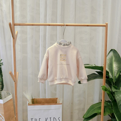 Hanorac modern pentru copii cu guler polo și imprimeu în portocaliu și bej