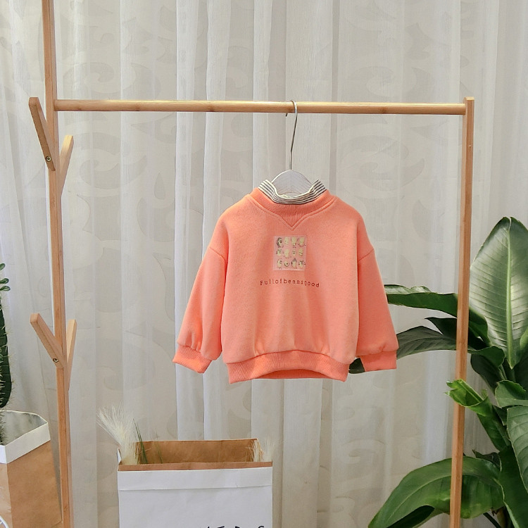 Hanorac modern pentru copii cu guler polo și imprimeu în portocaliu și bej