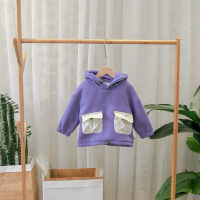 Νέο μοντέλο παιδικό φούτερ με κουκούλα και τσέπες σε πράσινο, μπλε και μοβ χρώμα