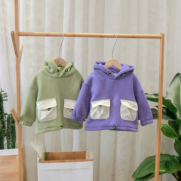 Νέο μοντέλο παιδικό φούτερ  με κουκούλα  και τσέπες σε πράσινο, μπλε και μοβ χρώμα