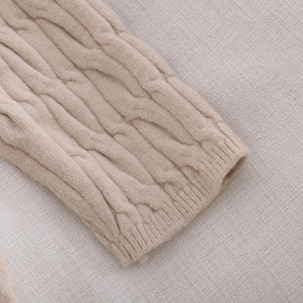 Μοντέρνο γυναικείο πουλόβερ με κουκούλα και μακρύ μανίκι σε γκρι και μπεζ χρώμα