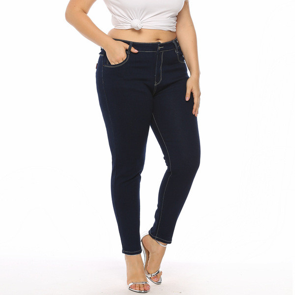 Női farmer magas derékkal, kék színben - nagy méretben