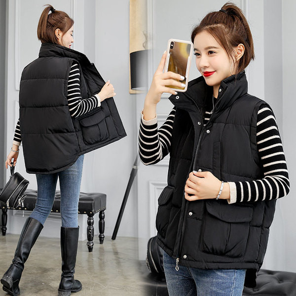 Vesta casual dama cu buzunare in negru si gri