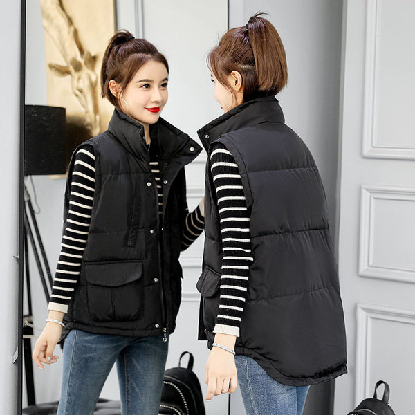 Vesta casual dama cu buzunare in negru si gri