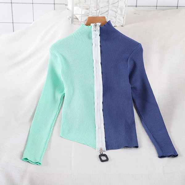 Μοντέρνα γυναικεία μπλούζα με φερμουάρ και ψηλό γιακά σε τρία χρώματα