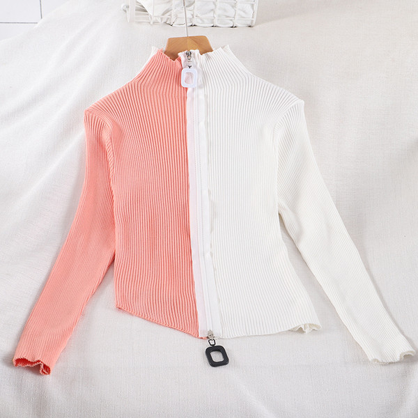 Μοντέρνα γυναικεία μπλούζα με φερμουάρ και ψηλό γιακά σε τρία χρώματα