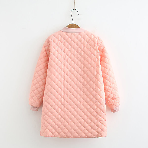 Γυναικείο μακρύ μπουφάν με κουμπιά σε γκρι και ροζ χρώμα