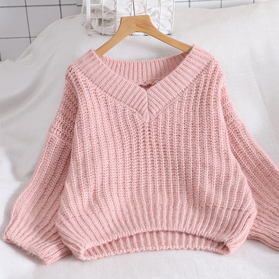 Μοντέρνο γυναικείο πουλόβερ με λαιμόκοψη και μακρύ μανίκι σε τέσσερα χρώματα