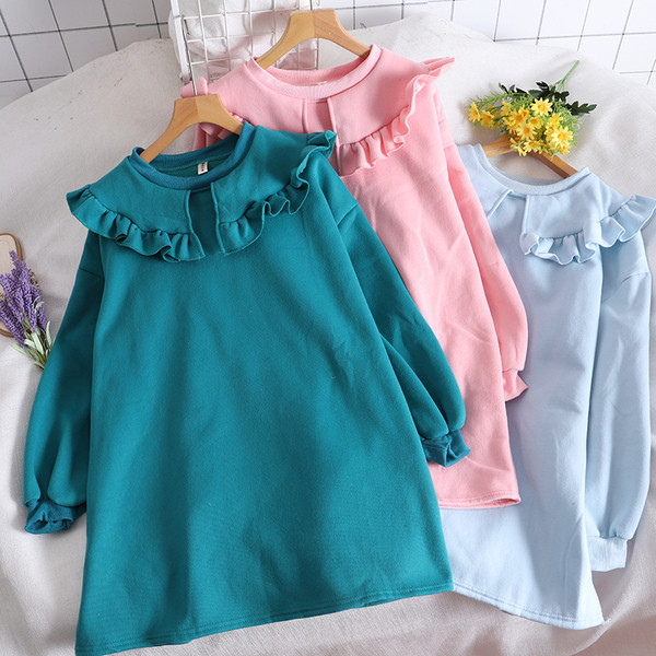 Γυναικεία casual μπλούζα με μακριά μανίκια και βολάν σε διάφορα χρώματα