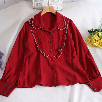 Μοντέρνο γυναικείο πουκάμισο με μακριά μανίκια και βολάν σε τέσσερα χρώματα