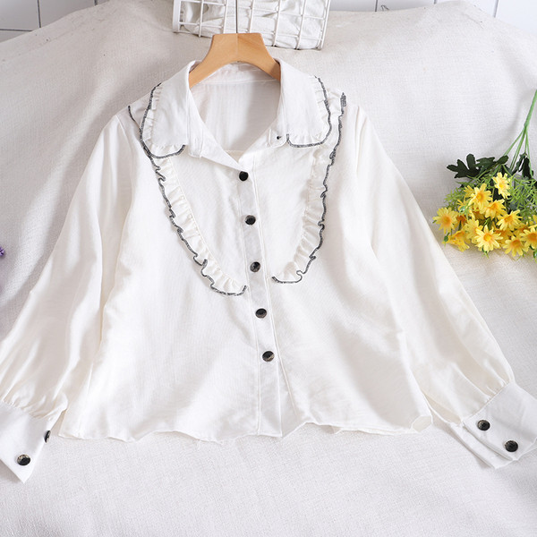 Μοντέρνο γυναικείο πουκάμισο με μακριά μανίκια και βολάν σε τέσσερα χρώματα