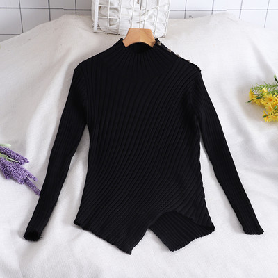 Μοντέρνο ασύμμετρο μοντέλο γυναικείο πουλόβερμε υψηλό γιακά σε πέντε χρώματα