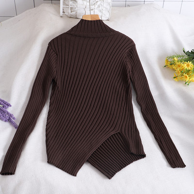 Μοντέρνο ασύμμετρο μοντέλο γυναικείο πουλόβερμε υψηλό γιακά σε πέντε χρώματα