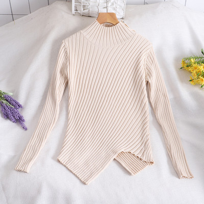 Μοντέρνο ασύμμετρο μοντέλο γυναικείο πουλόβερμε υψηλό γιακά σε πέντε χρώματα