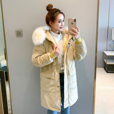 Geaca de iarna moderna de dama din catifea cu puf pe gluga in mai multe culori