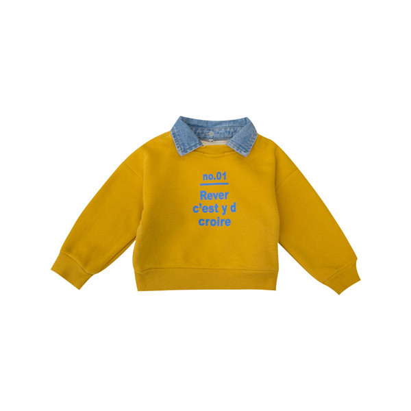 Σύγχρονη παιδική μπλούζα με κλασικό κολάρο denim σε μπεζ και πορτοκαλί χρώμα