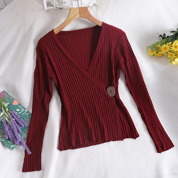 Casual γυναικείο πουλόβερ με κουμπί και μακρύ μανίκι σε τρία χρώματα