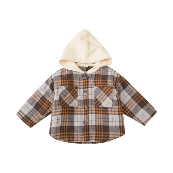 Μοντέρνο παιδικό πουκάμισο με κουκούλα και τσέπες σε κίτρινο και μοβ χρώμα