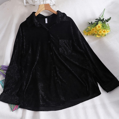 Modern női bársony ing zsebbel és gombokkal, három színben