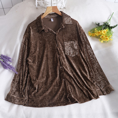 Modern női bársony ing zsebbel és gombokkal, három színben