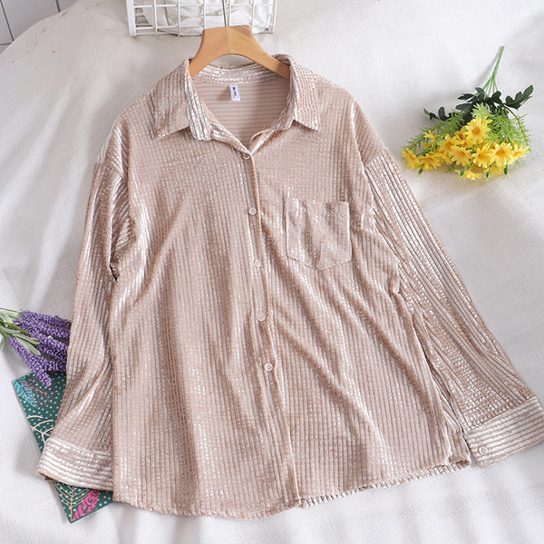 Modern női bársony ing zsebbel és gombokkal, három színben