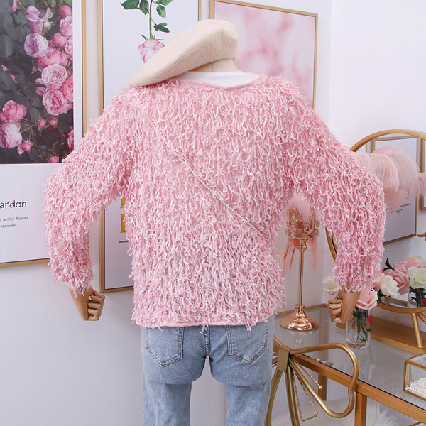 Vesta de dama modern model nou cu nasturi si decolteu spitz in roz si alb