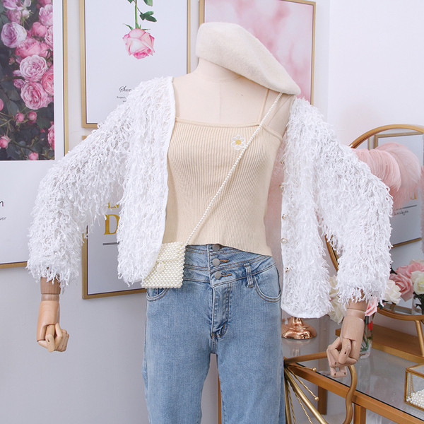 Vesta de dama modern model nou cu nasturi si decolteu spitz in roz si alb