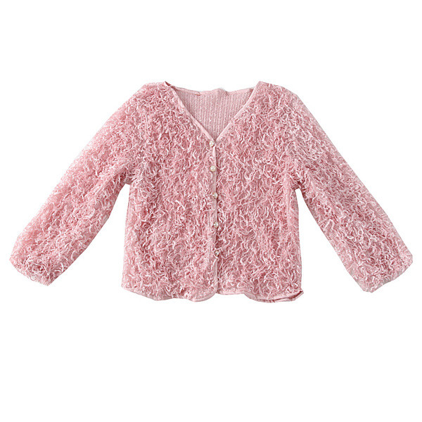 Vesta de dama modern model nou cu nasturi si decolteu spitz in roz si alb