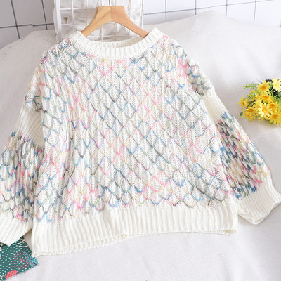 Γυναικείο μοντέρνο χρωματιστό πουλόβερ με οβάλ λαιμόκοψη