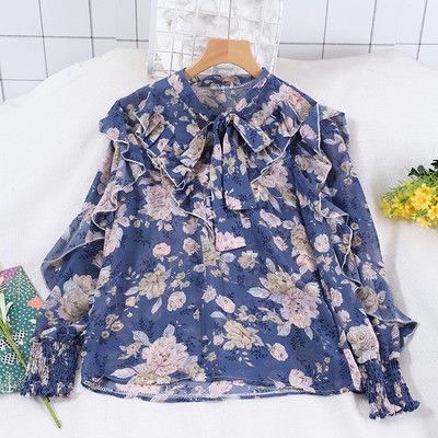 Bluza casual dama cu cravate si model floral in mai multe culori