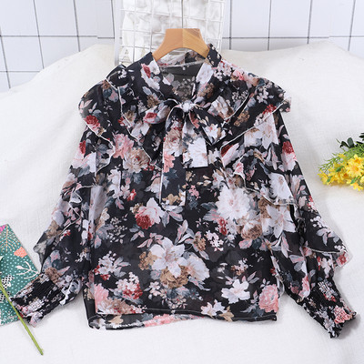 Bluza casual dama cu cravate si model floral in mai multe culori