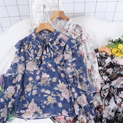 Дамска ежедневна блуза с връзки и флорален десен в няколко цвята