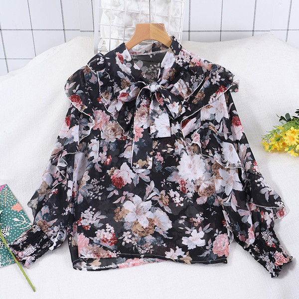 Bluza casual dama cu cravate si model floral in mai multe culori
