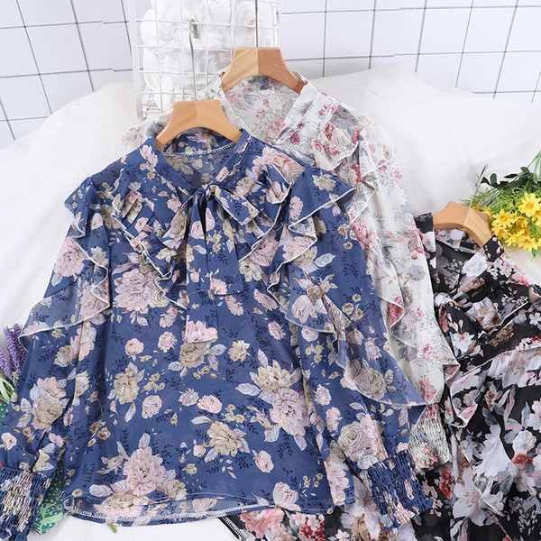Bluza casual dama cu cravate si model floral in mai multe culori