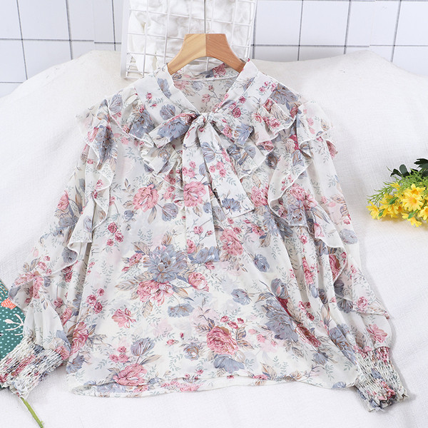 Bluza casual dama cu cravate si model floral in mai multe culori