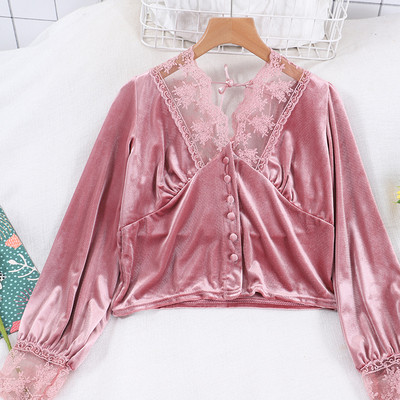 Cămașă modernă de damă cu decolteu spitz și dantelă în trei culori