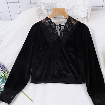 Cămașă modernă de damă cu decolteu spitz și dantelă în trei culori